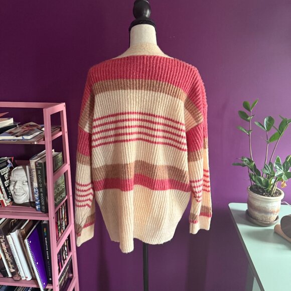 Botanik Studio Cream, Tan, and Rose Striped Cardigan Size L - Picture 4 of 6